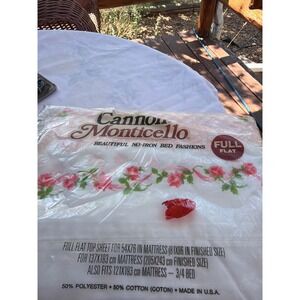 Vintage Cannon Monticello Full Flat Sheet Pink Gingham Rose Floral Border USA